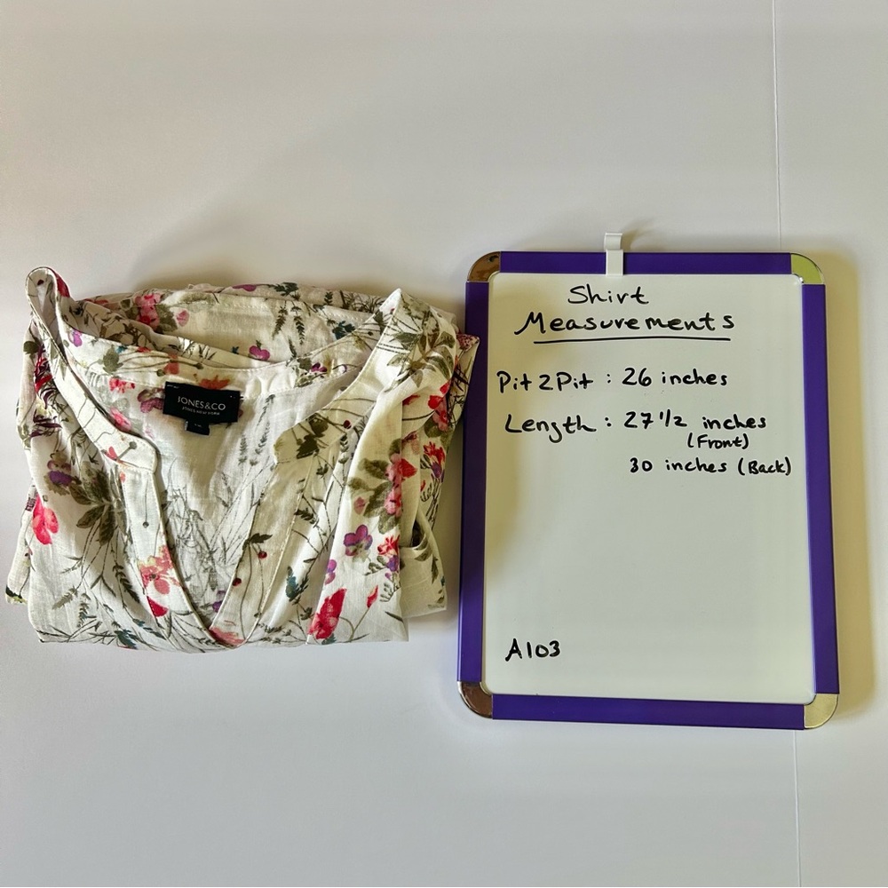 Jones NY Linen Floral High/Low Hem Roll Tab Sleeve Spring Women's Top 1X - Picture 14 of 14